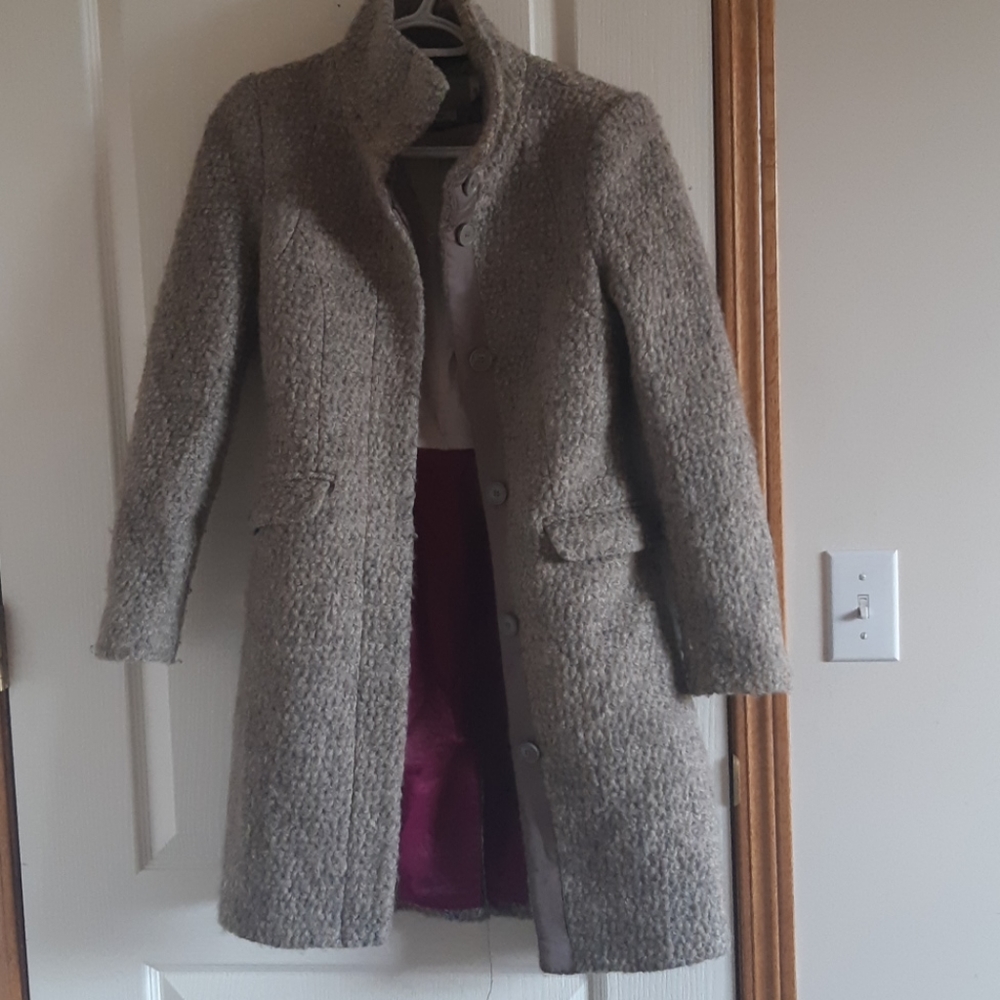 H and M Beige Bouclè High Collar Coat